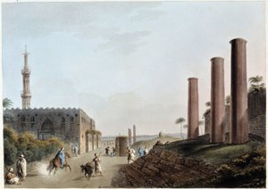 Pilares de granito no pórtico de canopus na antiga Alexandria - em "Vistas no Egipto, Palestina e outras partes do Império Otomano". de Unknown artist