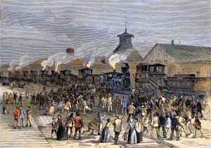 Grande greve ferroviária em 1877, Bloqueio de motores em Martinsburg, Virgínia Ocidental de Unknown artist