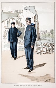 Guardiães de la paix (primeira sede de Paris 1870-1871). Gravura colorida, para ilustração do livro "Histoire du corps des gardiens de la paix" publicado sob os auspícios de Louis Lepine (1846-1933) prefet de police de la Seine, de Alfred Rey (1864-? de Unknown artist