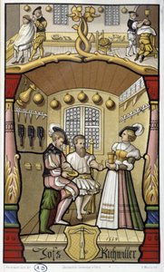 Cenas de cabeleireiro e barbeiro - fac-símile de uma miniatura de 1559 de Unknown artist