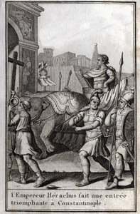 Heraclius I (Flavius Heraclius, Herakleios (cerca de 575-610/641), imperador bizantino, fez uma entrada triunfante em Constantinopla. Subiu numa carruagem alcançada por quatro elefantes e trouxe perante ele a Cruz Verdadeira (Santa Cruz) que tinha sido tir de Unknown artist