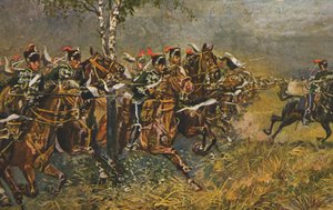 Cartão postal histórico com motivo de guerra, ataque às tropas prussianas, Alemanha de Unknown artist