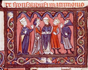 História do direito canônico: "Cerimônia de casamento" Miniatura de "Decretales" de Giovanni d