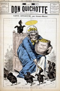 Santa Oportunidade e o orçamento dos cultos: aos pequenos corvos ela dá o seu pature - no "Le Don Quixote" de 24/11/1882 de Unknown artist