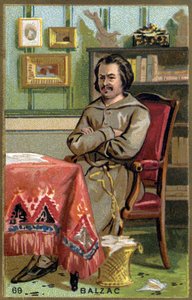 Honoré de Balzac (1799 - 1850) em seu escritório. Cromolitografia do século XIX. de Unknown artist