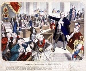 Honore Gabriel (Honore-Gabriel) Riqueti, Conde de Mirabeau (1749-1791) na assembleia dos États Génales: "Vai e diz ao teu mestre que estamos aqui pelo poder do povo e que eles só nos serão tirados pela força das baionetas" no dia 23 de Novembro de 1749-179 de Unknown artist