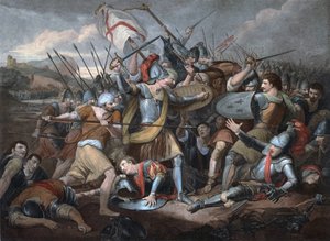 Guerra dos Cem Anos: "A Batalha de Azincourt em 25/10/1415" - Gravura de Unknown artist