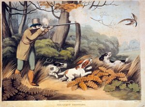 Caça aos faisões em Inglaterra. Gravura do século XIX. Gien, museu da caça. de Unknown artist