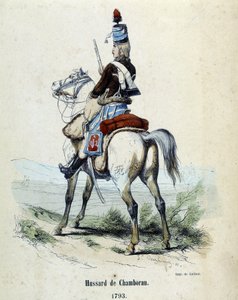 Hussard de Chamboran, em 1793, a cavalo. de Unknown artist