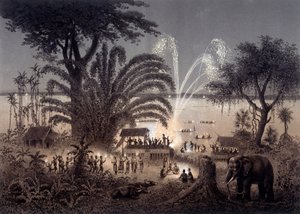 Iluminação do rio durante o Festival de Bassac, no Laos siamês. No "Atlas da viagem de exploração na Indochina realizada durante os anos 1866-1868" publicado sob a direção de F. Garnier 1873. de Unknown artist