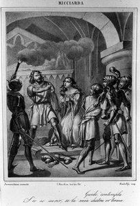 Ilustração da última cena do ato V de "Ricciarda" do poeta e dramaturgo italiano Ugo Foscolo (1778-1827) Século XIX de Unknown artist