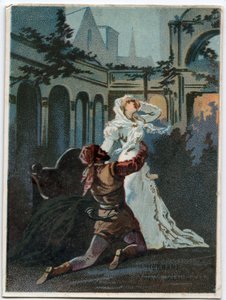 Ilustração de "Ernani" do compositor italiano Giuseppe Verdi (1813 - 1901), ato 2, cena IV de ópera criada em 1844 após a tragédia "Hernani" de Victor Hugo. Cromolitografia do final do século XIX. de Unknown artist
