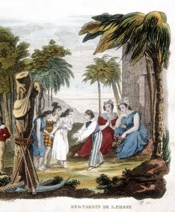 Ilustração de "Paul and Virginie" de Bernardin de Saint Pierre (1737-1814). Gravura do século XIX. de Unknown artist