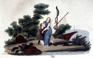 Ilustração do romance "Paul and Virginie" escrito por Henri Bernardin de Saint Pierre (Saint-Pierre ou St-Pierre), escritor francês (1737-1814). de Unknown artist