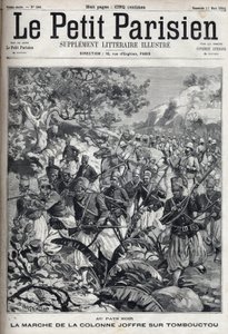 Nas colônias francesas: a marcha da coluna do general Joseph Joffre (1852-1931) e seu exército de spahis em Timbuktu (Mali). Gravura em "Le Parisien". de Unknown artist