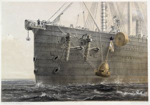 Instalação de cabo submarino em 1858 (bóia de referência) - no "The Atlantic Telegraph" de W. H. Russel, cerca de 1860 de Unknown artist