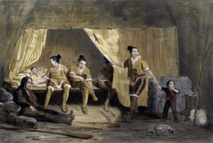 Interior de uma caixa de esquimó, Frederikshaab, Gronelândia - litografia de Unknown artist