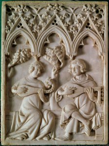 Tábua de marfim representando dois músicos. Século XIV. Paris, Museu Nacional da Idade Média, Termas de Cluny de Unknown artist