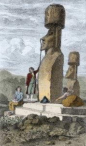 Jean-Francois Galaup, navegador e explorador inglês do Comte de La Perouse, na Ilha de Páscoa, durante a sua viagem pela Ásia de Unknown artist