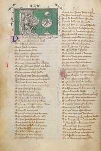 Jean de Meun escrevendo as palavras de abertura do seu poema (que começa em f. 28), na obra Roman de la Rose de Unknown artist