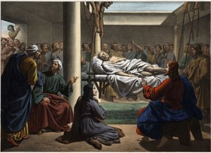 Jesus a curar o paralítico de Betesda. Gravura anónima de meados do século XIX. de Unknown artist