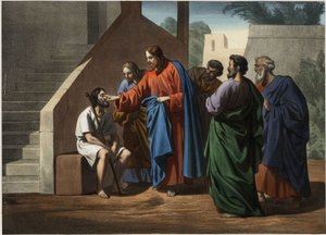 Jesus guerreiro, o homem que nasceu cego. Gravura anónima de meados do século XIX. de Unknown artist
