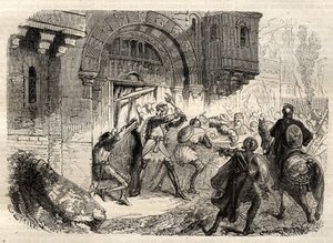 João II Comnenus, imperador bizantino - O Imperador João II Comnene (1087-1143) à frente dos gregos que conduzem a porta do seu Palácio em Constantinopla - gravura em "Illustrous Popular Dictionary" - 1864 - de Joseph Decembre e Edmond Allonier - de Unknown artist
