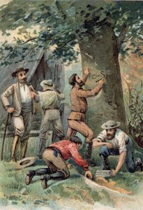 John McDouall (Mc Douall) Stuart (1815-1866): Explorador escocês, depois de atravessar a Austrália em 1862 marca o lugar numa árvore do seu último recurso. de Unknown artist