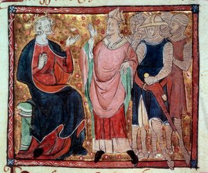 Rei Henrique II da Inglaterra (1133-1189) recebendo uma eveque e soldados Miniatura de um manuscrito do século XV. Paris, B.N. de Unknown artist