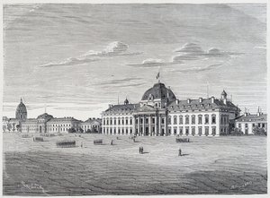 A Ecole Militaire des Invalides vista do Champ de Mars - gravura, c.1830 de Unknown artist