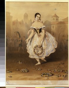 A bailarina italiana Fanny (Francesca) Cerrito (1817-1909) (Bailarina Fanny Cerrito). Litografia anônima, final de 1830. Neoclassicismo do século XIX. Museu Estatal de Teatro e Arte Musical, São Petersburgo. de Unknown artist