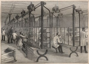 Os correios: classificação de cartas no Hotel des Postes em Paris - Engraving In "La Science francaise de Unknown artist
