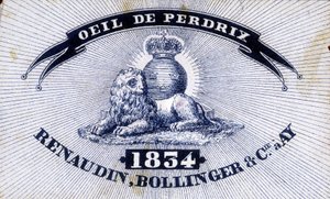 Etiqueta “” Olho de Perdiz - Renaudin, Bollinger & Cie à AY - 1834 ””. de Unknown artist
