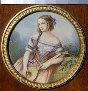A atriz russa Varvara Asenkova (1817-1841), no papel de Esmeralda de ""Notre Dame de Paris"" de Victor Hugo (1802-1885). (Atriz russa Varvara Asenkova como Esmeralda). Trabalho anônimo, aquarela sobre papel de Unknown artist