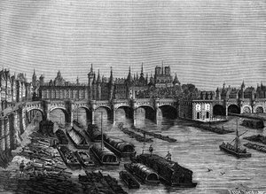 A Pont Neuf em Paris sob Henri III - no "Histoire de France" de Henri Martin, sd. século XIX de Unknown artist