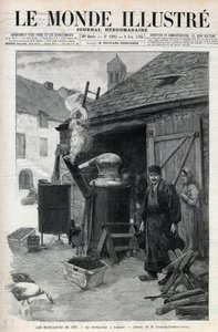 Les bouilleurs de cru - la distillation à domicilio em Paris em 1895 - gravura em "Le Monde Illustré" n°1993 de 1895 de Unknown artist