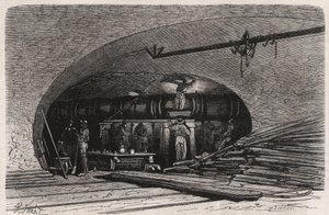 Les egouts de Paris: curva do tubo perto da ponte Saint Michel (Saint-Michel), place du Chatelet - Gravação no "Le Monde Illustré". de Unknown artist