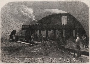 Os esgotos de Paris: a grande câmara e as oficinas de forja da ponte Notre Dame (Notre-Dame) - Gravação no "Le Monde Illustré". de Unknown artist