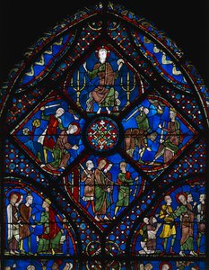 Vida de São Tiago Maior, secção superior do vitral, vitral (século XII), Catedral de Chartres (Lista do Património Mundial da Unesco) de Unknown artist