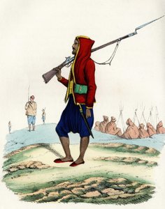 Infantaria ligeira do Emir Abd-el-Kader, resistência do exército francês de África durante a expedição a Argel em 1830. In" Storia d