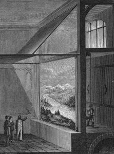 Louis Daguerre realizou uma demonstração do diorama e do modo de mudança da pintura de Unknown artist