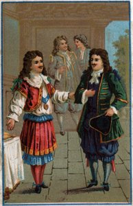 Luís XIV e Moliere": Rei Luís XIV (1638-1715) e João Baptista Poquelin dit Moliere (1622-1673) de Unknown artist