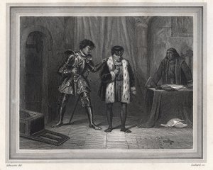 Luís XI prisioneiro de Carlos o Duque Temerário de Borgonha - Rei da França Luís XI (rei 1461-1483) ao encontro do seu adversário Carlos o Duque Temerário de Borgonha em 1467-1477 a Peronne em Outubro de 1468, período da Ligue du Bien Public - rei francês  de Unknown artist