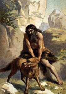 Lycantrophy: Delírio daquele que pensa que se transforma em lobo. Chromo do século XIX de Unknown artist