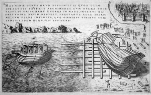 Máquina para lançamento de navios no século XVI - ed. 1578 de Unknown artist