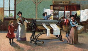 Engomador de máquinas. (engomagem). Cromolitografia do final do século XIX. de Unknown artist