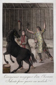 Cerimônia mágica de um xamã Yakoute (Yakoute) para curar um doente (Sibéria) - gravura, deb. Século XIX de Unknown artist