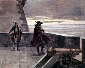 Homem com máscara de ferro na sua torre. Gravura do século XIX. de Unknown artist