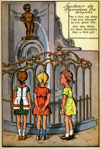 Manneken Pis em Bruxelas, c.1950 (gravura) de Unknown Artist