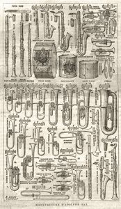 Fabricação de Adolphe (Adolph) Sax, inventor do Saxofone (1814-1894). Gravura em "O Universo Ilustre" de 1867. de Unknown artist